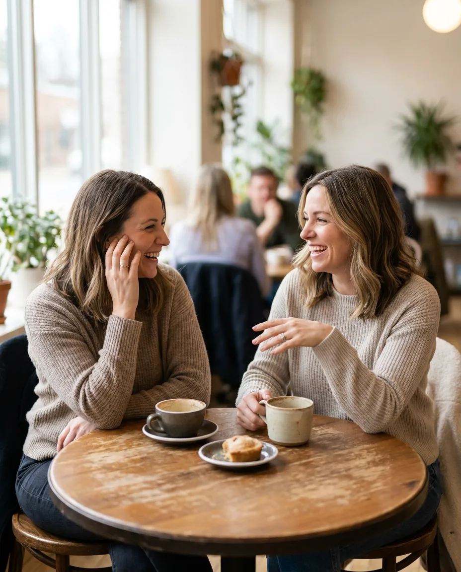 Example post: a café table with two people talking over coffee
