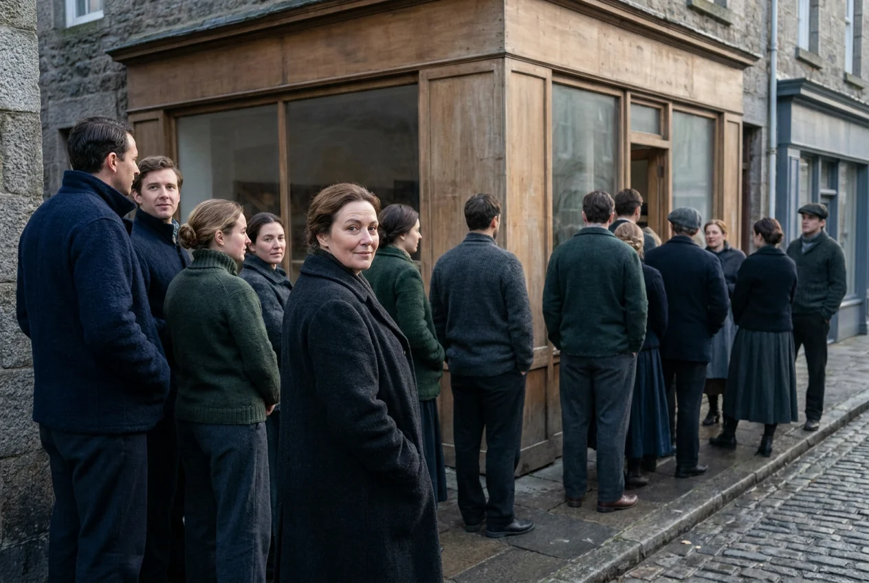 Two queues of people outside a small bakery