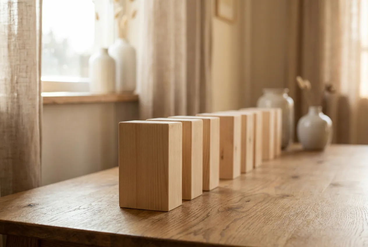 Numbered-free wooden blocks stacked in a row