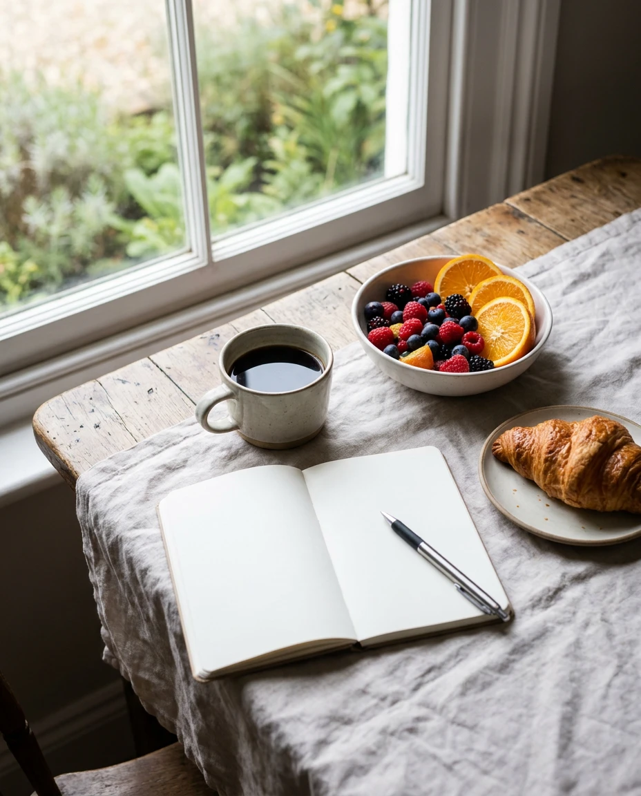 Example post: breakfast by a window