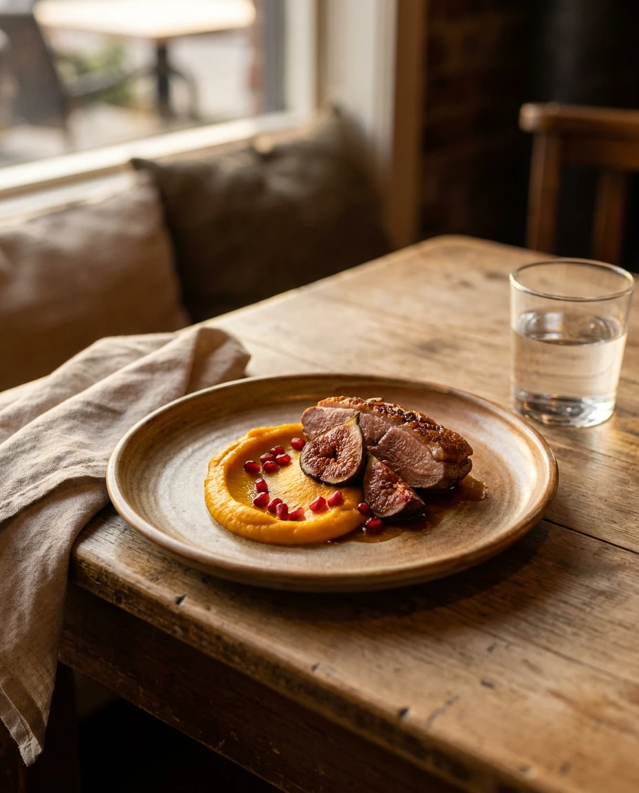Example post: a plated dish on a restaurant table