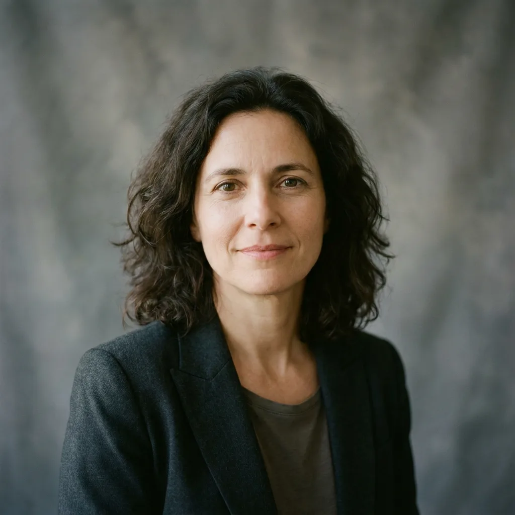 Profile picture: a woman in a dark blazer against a grey backdrop